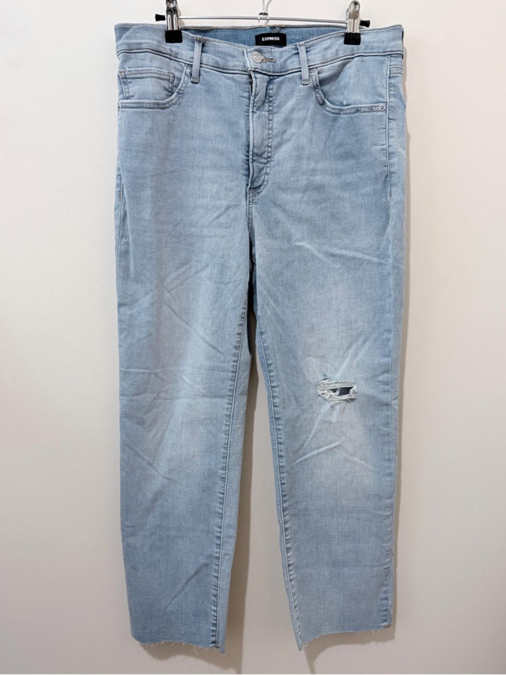 Express Straight Ankle High Rise Ripped Distressed Light Wash Size 12